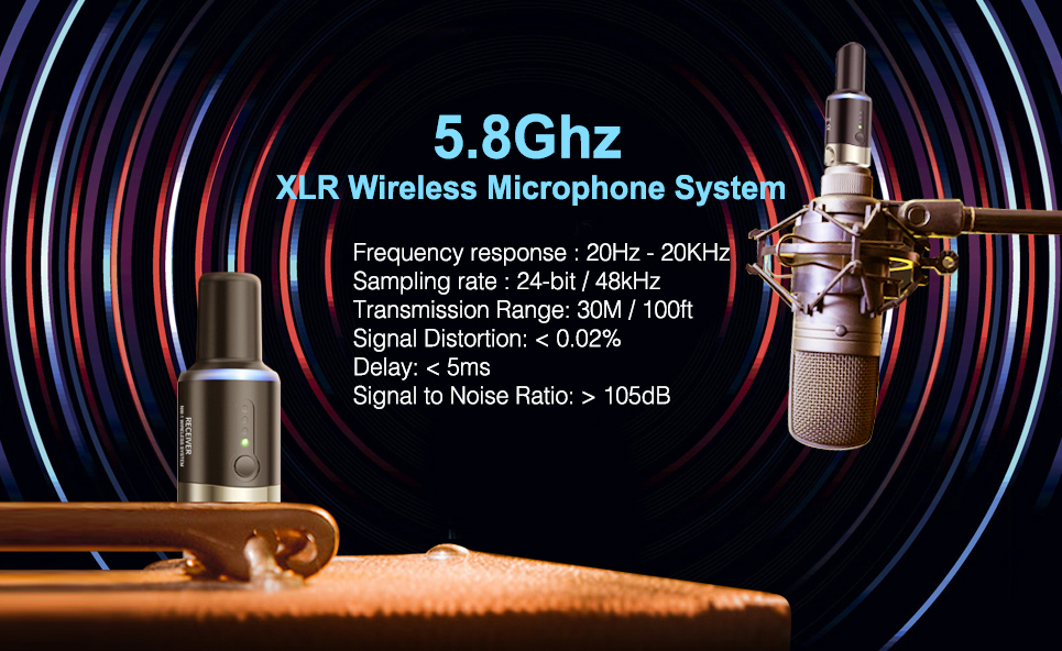 LEKATO 5,8 Ghz Microphone sans Fil Transmetteur Récepteur Plug-on